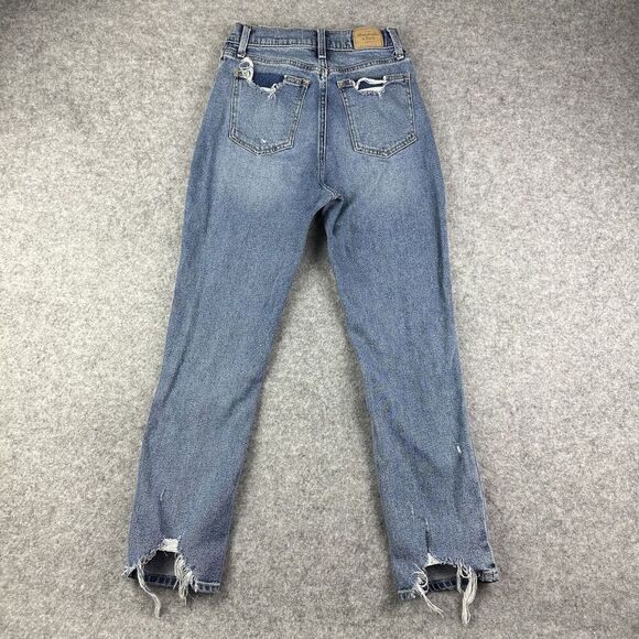 Abercrombie Fitch Mom Jeans Womens 25/0 Blue Medium Wash Destroyed Relaxed Denim - Picture 6 of 16